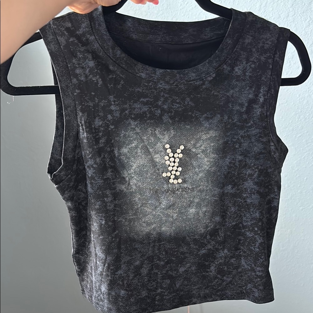 Gray Muscle Tee Crop Top Embellished